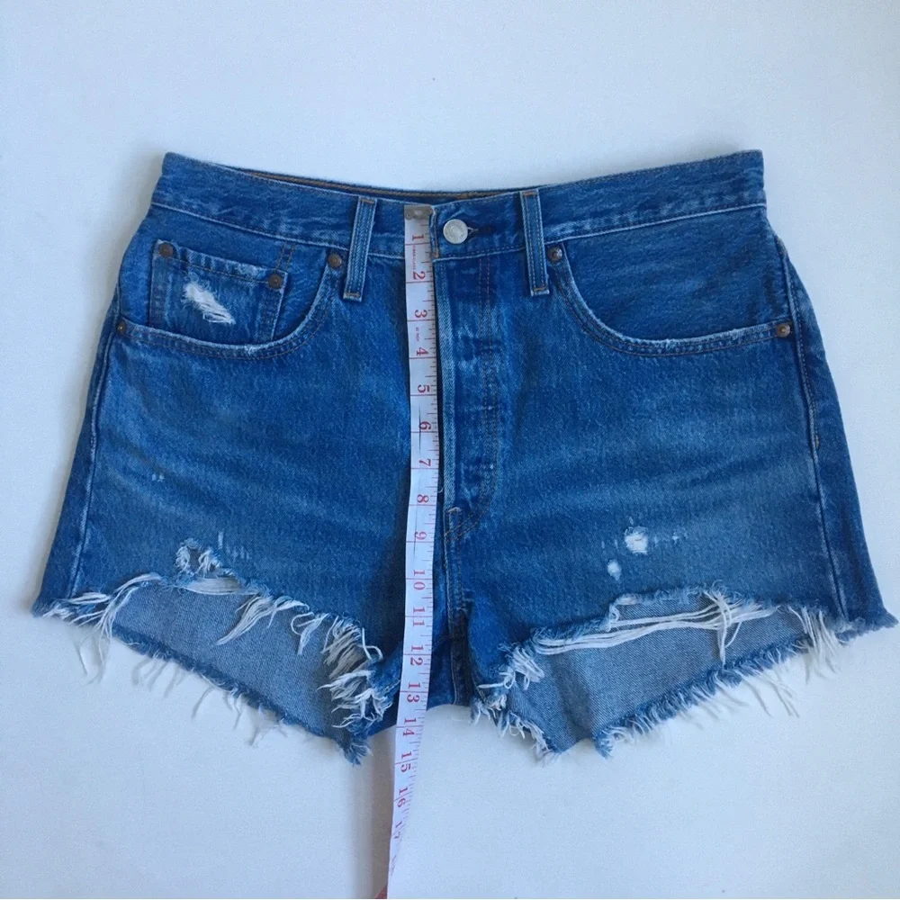 Levis Premium 501 High Rise Original Distressed Raw Hem Jean Shorts Size 30